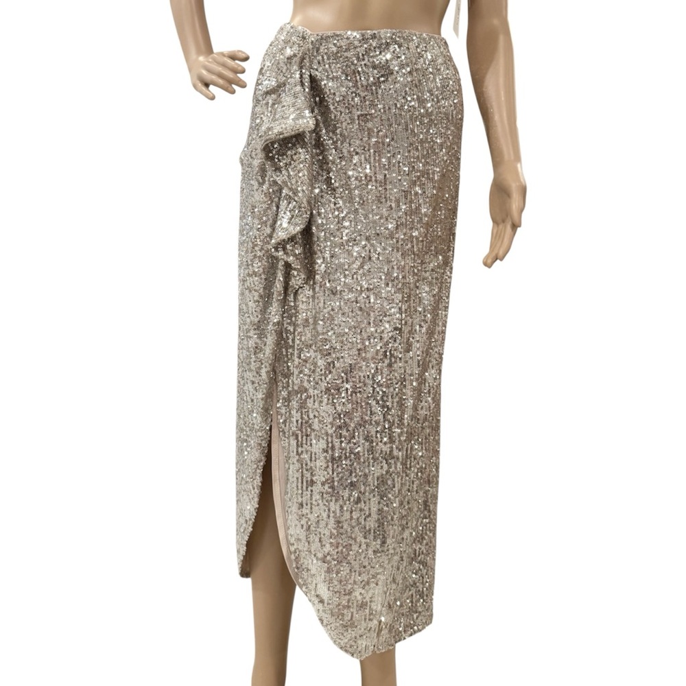 Express Sequined Maxi Skirt in Silver